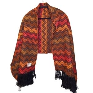 Alpaca Chevron Patterned Shawl with Fringe Made In Peru